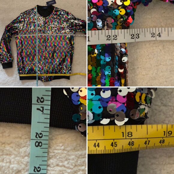 Cresay Sequin Bomber Jacket Size XL Multicolor 80s Disco Glam Festival Style - Picture 8 of 15